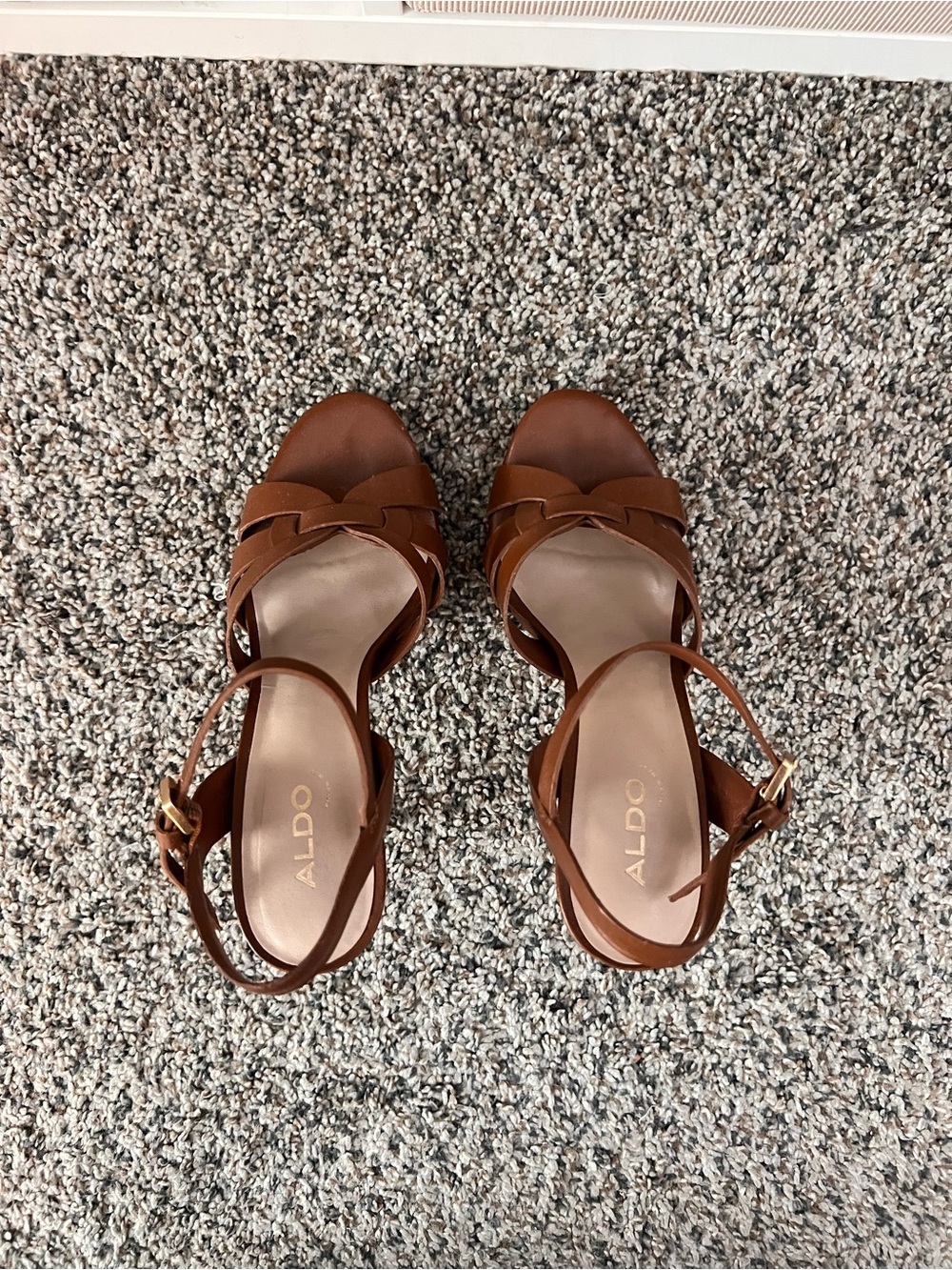 Aldo Brown Leather Strappy Heels - Picture 2 of 6